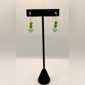Handcrafted Women’s Jewelry Green Acrylic & Glass Beaded Dangle Earrings